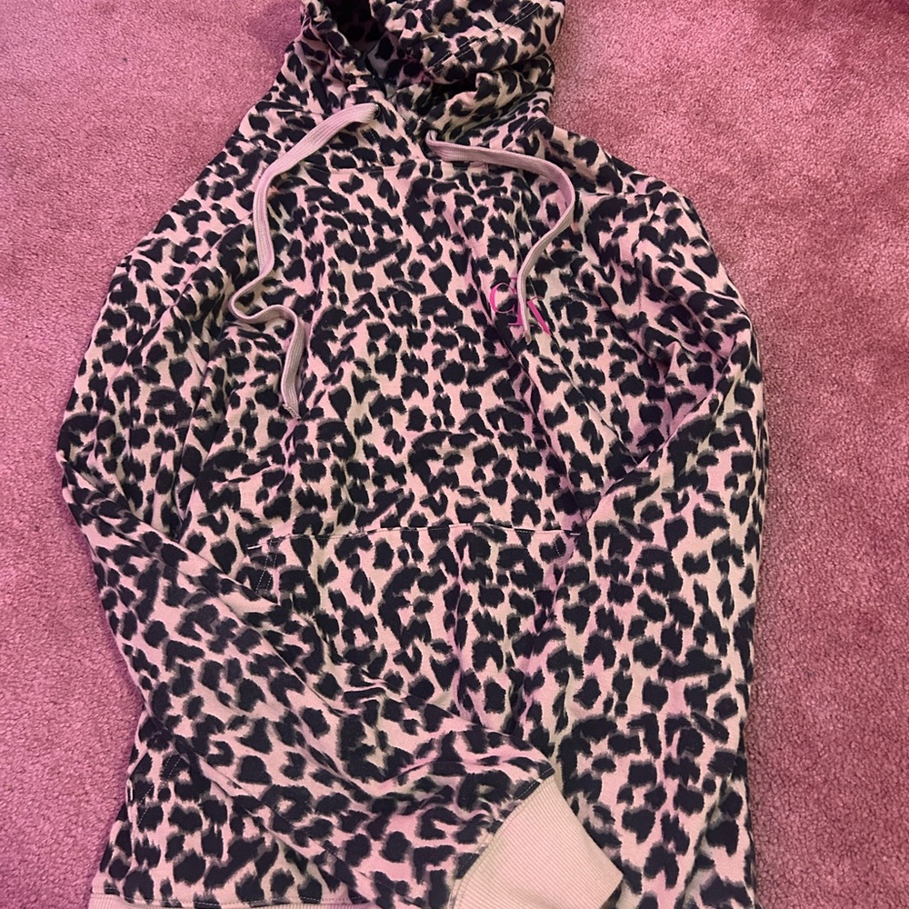 Calvin Klein Leopard Print Hoodie - Black and Cream